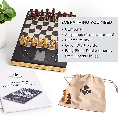 Miniatura 9 de Millennium Tablero de ajedrez electrónico - ChessGenius Pro Wood Edition - Principiante a avanzado - Estrategia interactiva y aprendizaje - Piezas
