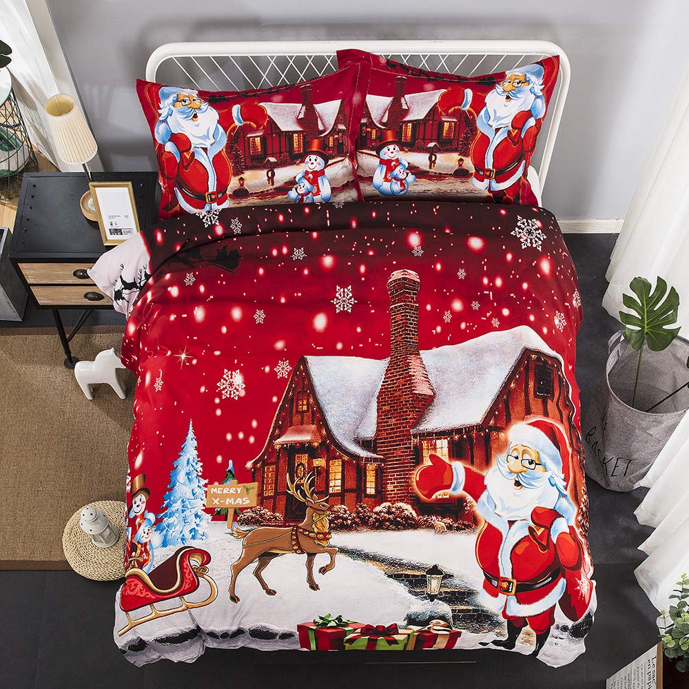Bettwäsche Set Doppelt 200x200 Weihnachten Bettbezug 3D Weihnachtsmann Muster Bettbezug und Kissenbezug 3 Stück Superfeines Polyester Weich und