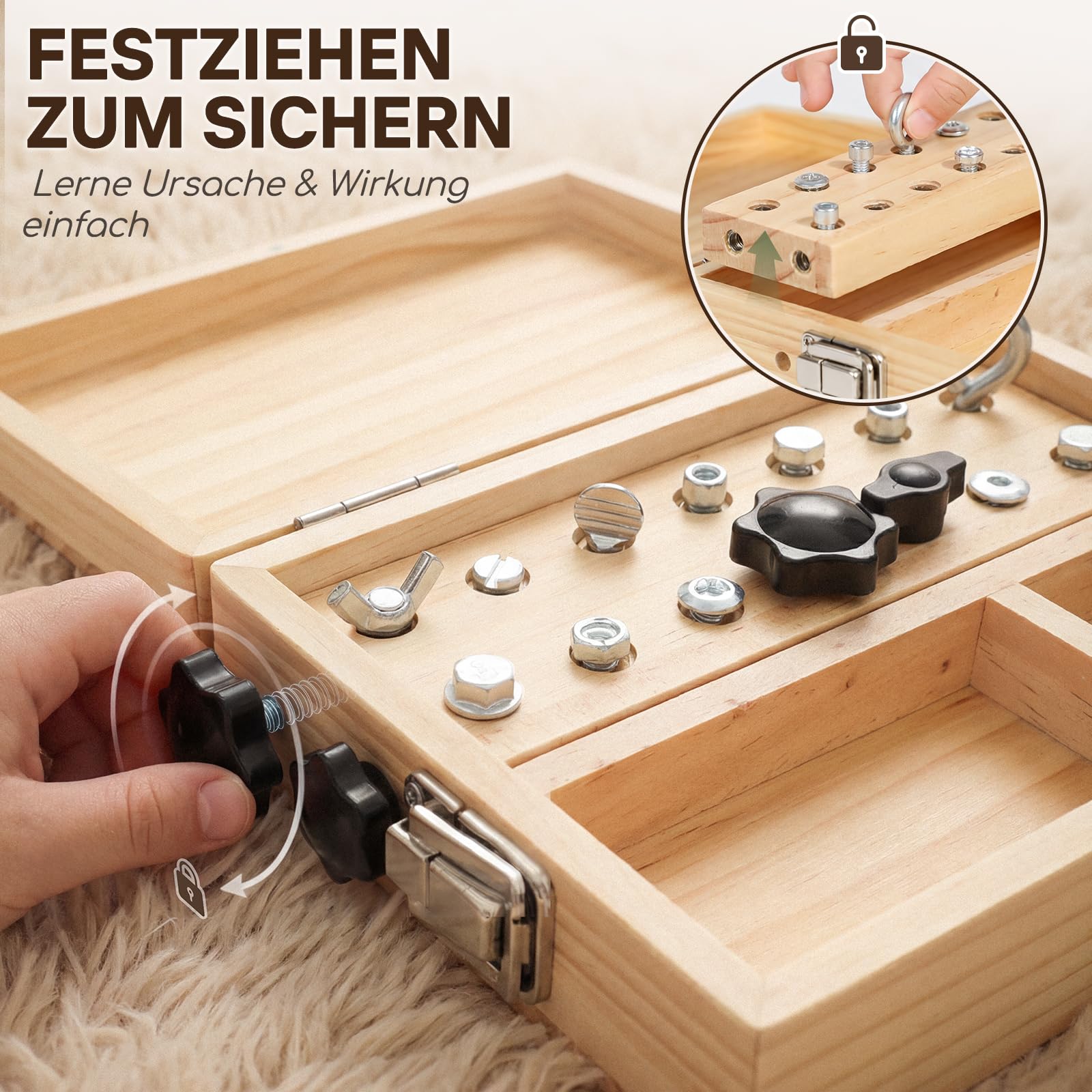 Lehoo Castle Montessori Spielzeug ab 3 4 5 Jahre, Kinder Werkzeugkoffer mit Werkzeug Motorikspielzeug Holzspielzeug Schraubendreher Busy Board, ADHS & Autismus Sensorik Spielzeug Geschenke