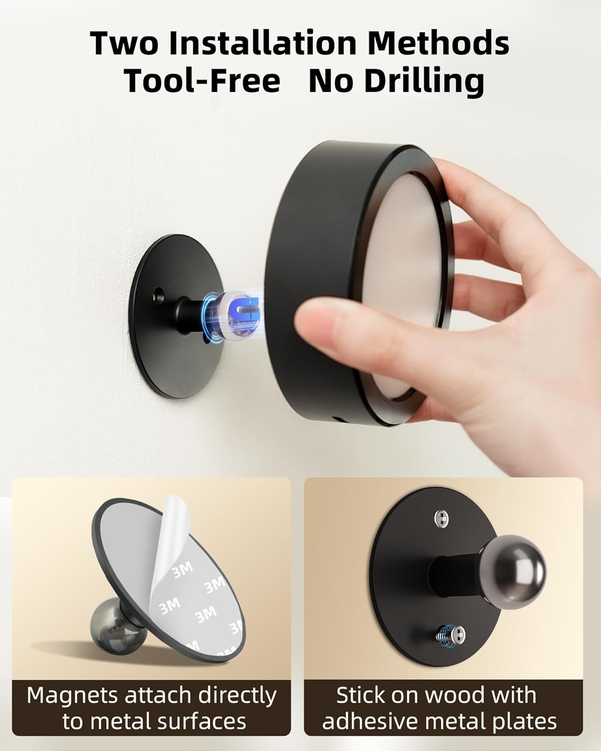 EZVALO Battery Operated Wall Sconce, 3000mAh Rechargeable Cordless Wall Sconce, Dimmable with Remote & Touch Control, 3 Color Temps, 360° Rotatable for Bedroom, Bedside, Reading (Black, 2 Pack)