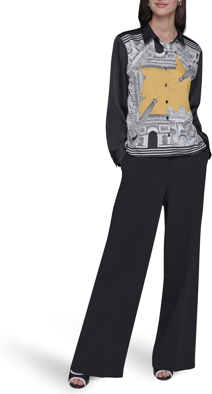 Karl Lagerfeld Womens Long Sleeve Placed Print Everyday Essential Button Down - Image 2