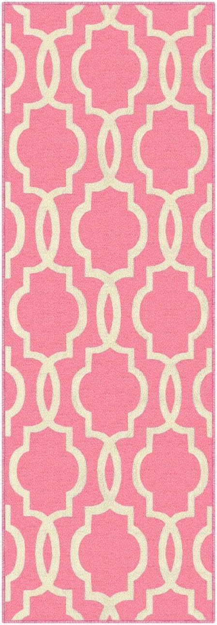 KapaquaCustom Size Pink Moroccan Trellis Rubber Backed Non-Slip Hallway Stair Runner Rug 22in X 4ft