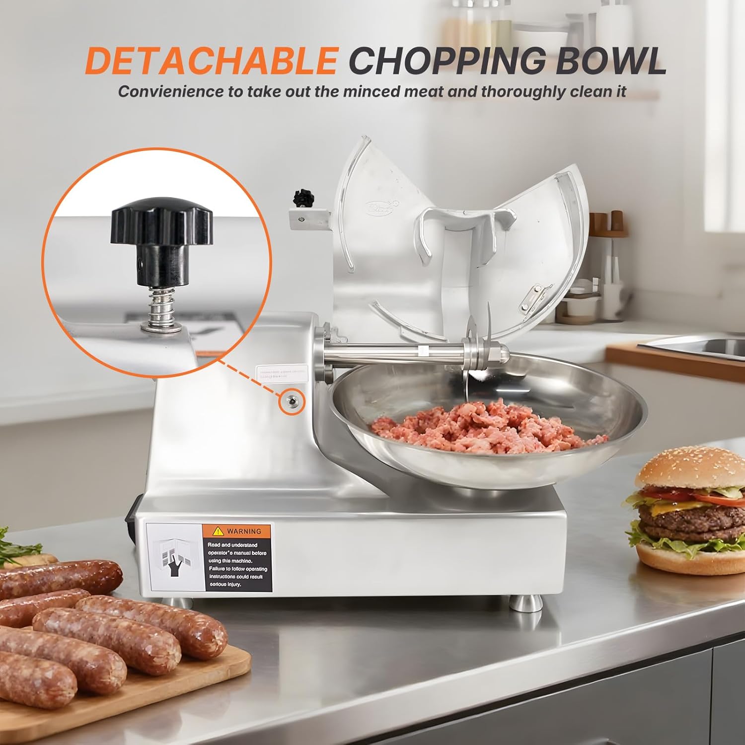 Hakka Commercial 10L Multifunction 18in Meat Bowl Cutter Mixer and Buffalo Chopper Food Processor Heavy Duty Meat Mixing Grindering Chopping Machine
