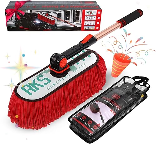 Miniatura 9 de Mango extensible para exterior sin arañazos, kit de cepillos para automóvil, SUV, RV y motocicleta, plumero para limpieza, sin pelusa (placa de