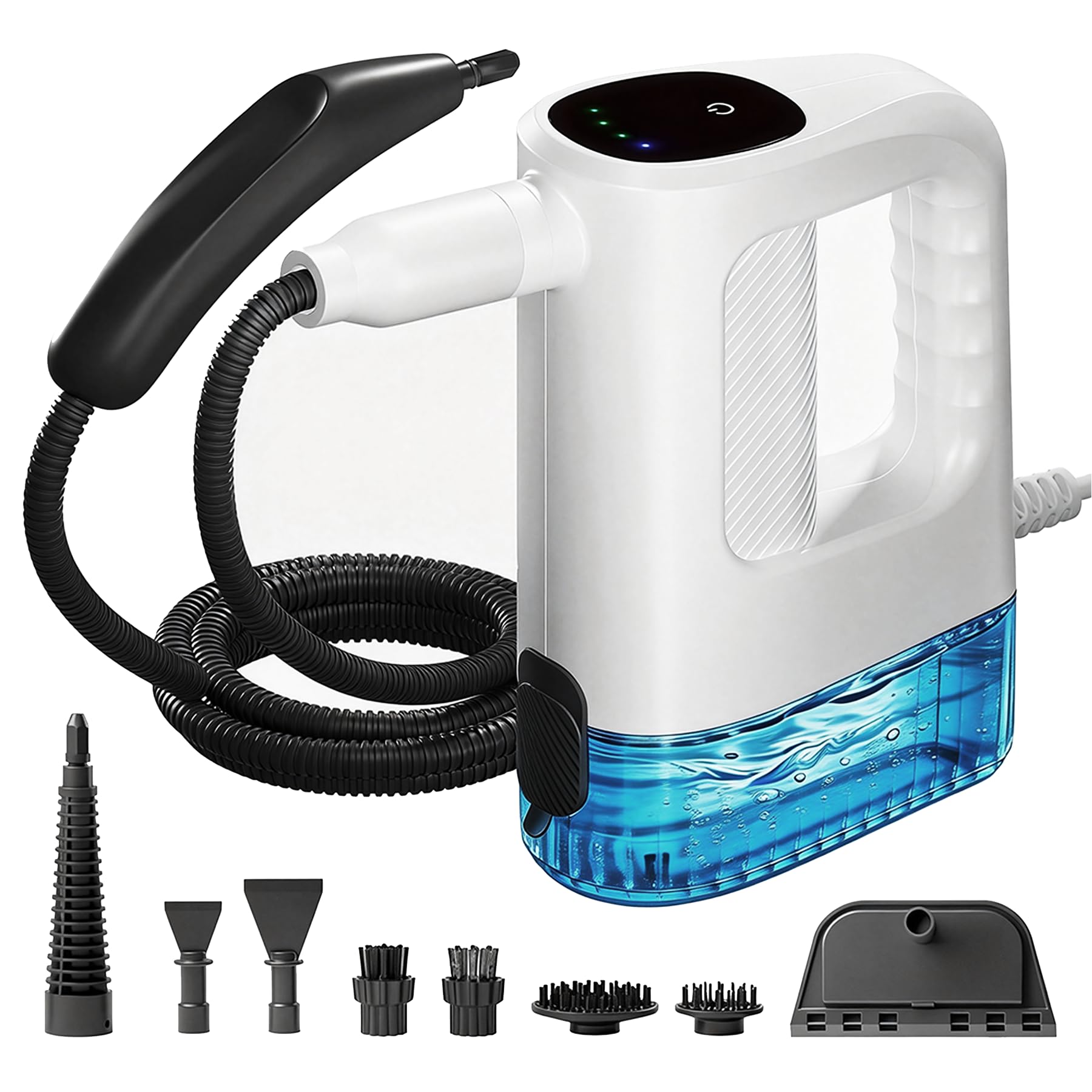 Limpiador a vapor portátil de 1200 W, Vaporeta de Mano con 10 Accesorios, sin Químicos, Calentamiento en 15s, Depósito de 400ml, Apto para Sofás, Cocinas, Alfombras y Juntas de Azulejos