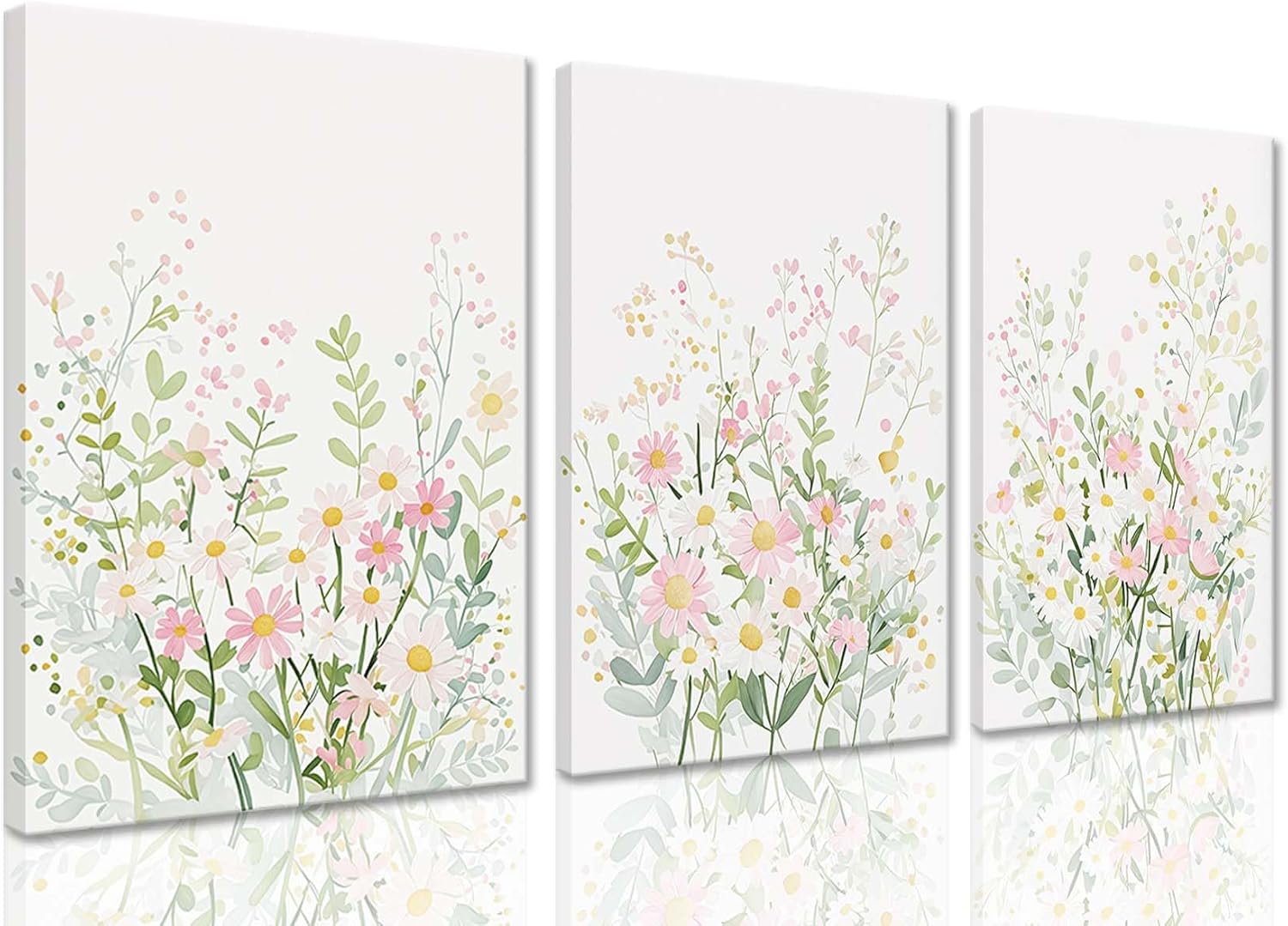 ZQARTZZQ Framed Colorful Wildflower Canvas Wall Art, Floral Wall Art, Watercolor Flower Wall Decor Flowers Pictures Prints Floral Painting Set of 3 for Living Room Girls Bedroom Bathroom