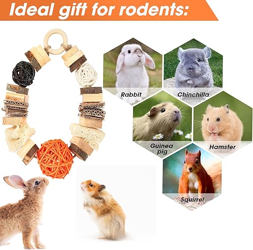 Miniatura 4 de Juguetes de conejillo de indias, juguetes masticables para colgar, madera natural para conejos, rechinar dientes, chinchilla, hámster, jerbo, rata,