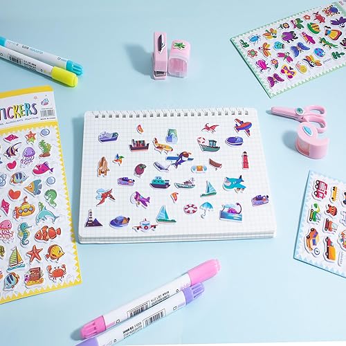 Miniatura 5 de SHANGRLA Variedad de hojas de calcomanías hinchadas para niños pequeños, calcomanías 3D de burbujas con animales, dinosaurio, insectos, océano,