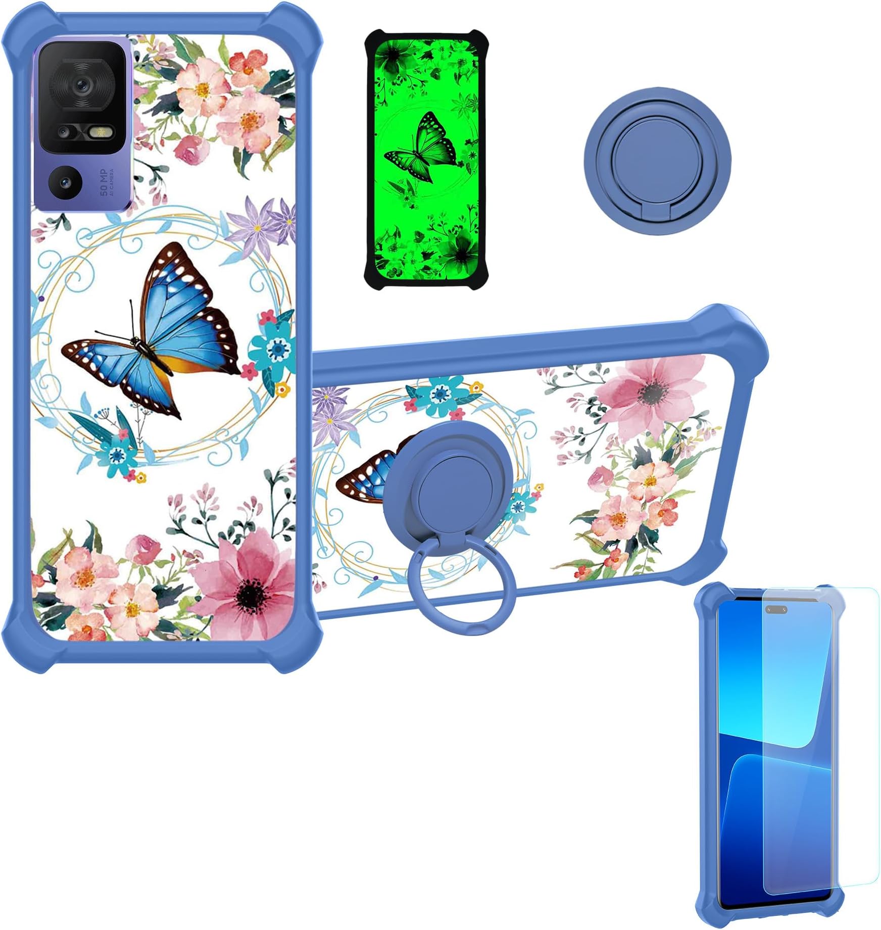 JHWVVTF for TCL 30Z Phone Case/TCL 30 LE Case (6.1 Inches), Metal Ring Holder Stand