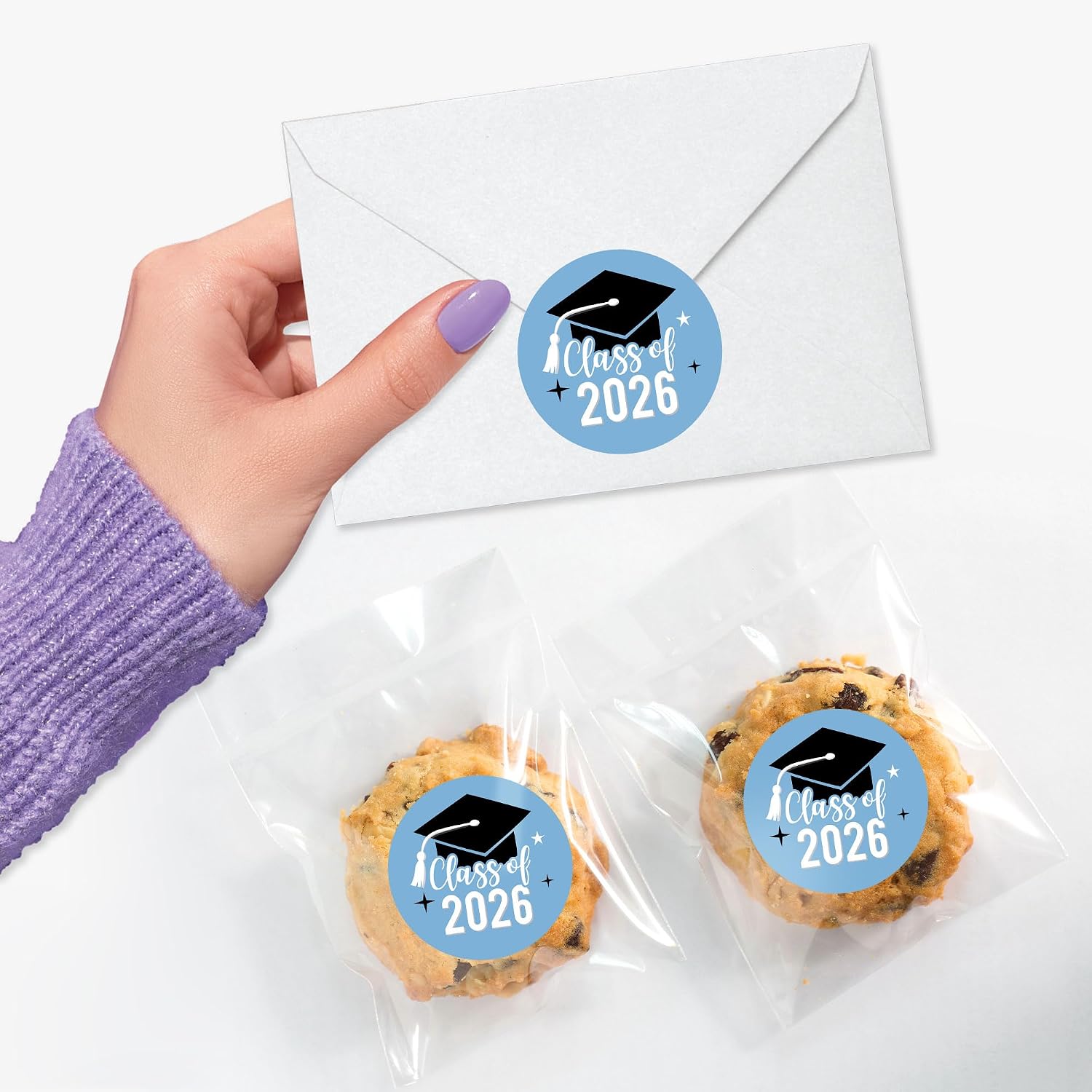 Big Dot of Happiness Class of 2026 Light Blue Grad Party Envelope Seal Stickers, Round Circle Stickers to Seal Invites & Thank You Cards, Graduation Envelope Seals - 120 Count (Light Blue)