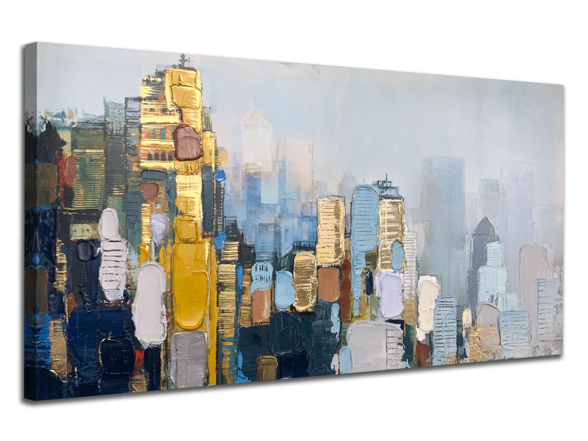 Arjun Neutral Wall Art Painting Abstract Art Wall Decor Canvas, Large Textured Skyline for Living Room Gold Painting Modern Wall Art for Men Bedroom
