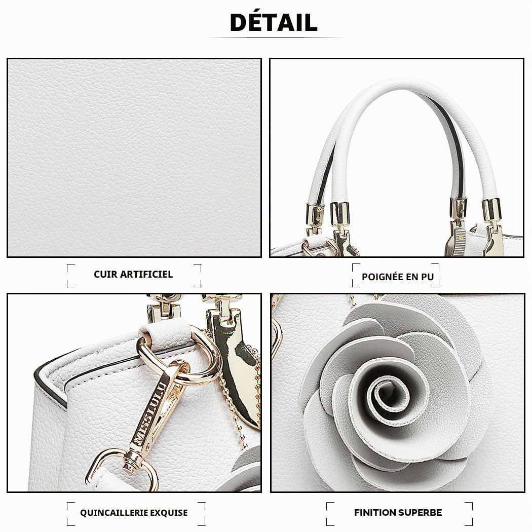Miss Lulu Bolso Bandolera de Piel sintética con asa Superior para Mujer, Elegante Bolso de Hombro con diseño de Flores