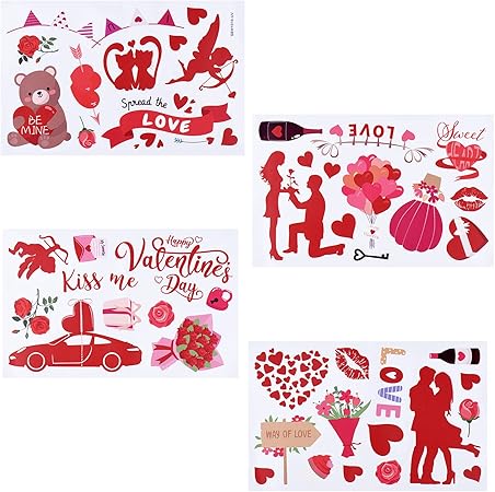 Amazon Co Jp バレンタインデーウォールステッカーバレンタインデーかわいい壁紙ステッカーバルーン 愛 カップル バラ静電ステッカーピーラブルショップデコレーションウィンドウステッカールーム ウィンドウデコレーションバレンタイン4個 ホーム キッチン
