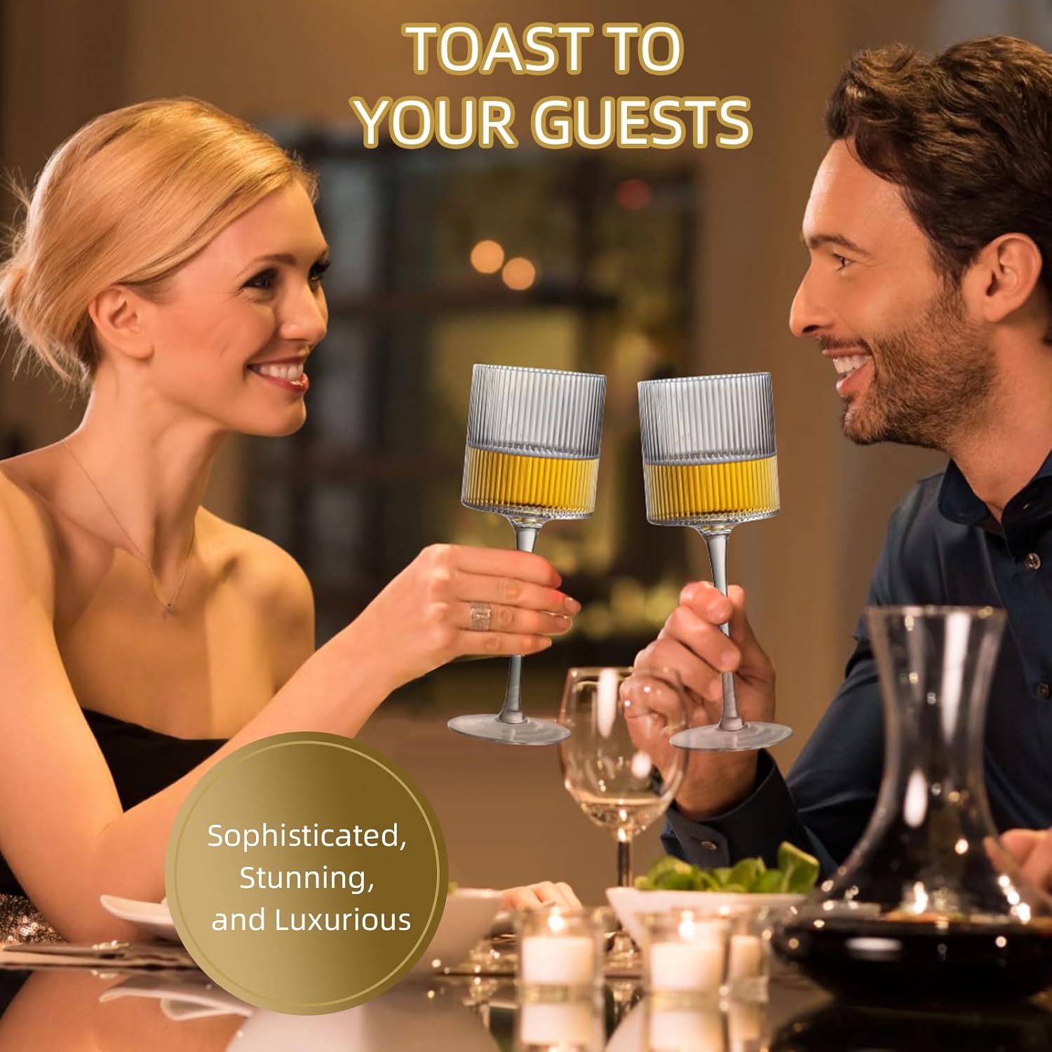 INSETLAN Square Wine Glasses Set of 4, Elegant Ribbed Design Wine Glasses 12.5oz, Long Stem Unique Modern Shape - Hand Blown Premium Wine Glass, For Red & White Wine Home Bar Party - Image 5