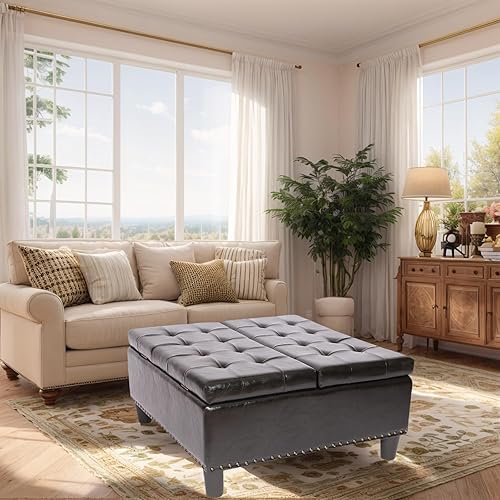 Miniatura 34 de Banco otomano de almacenamiento con brazos, banco de lino para dormitorio, banco de almacenamiento con botones para entrada, sala de estar, pasillo,