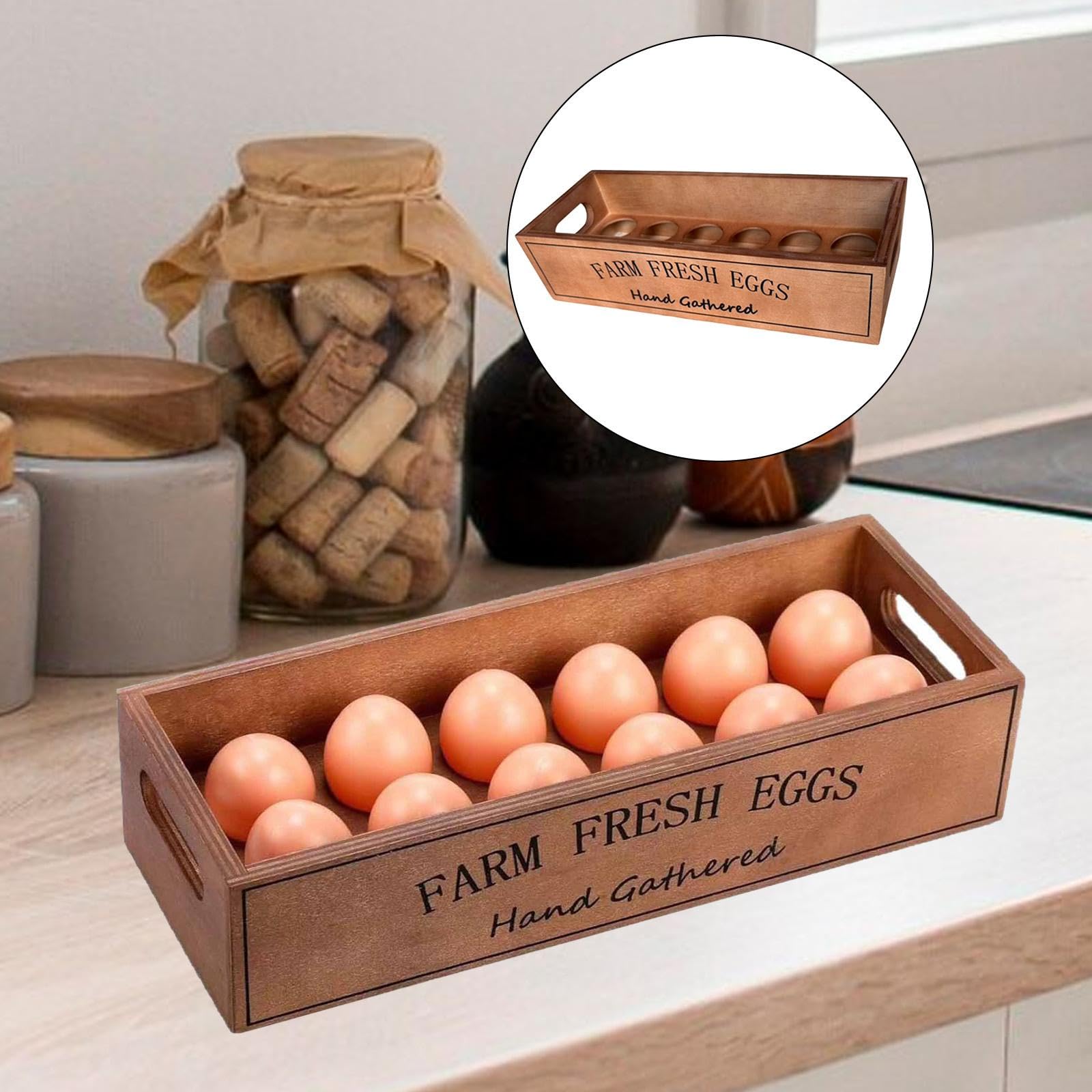 Espositore Portauova in Legno, Portauova Fresche Verticale, Cesto Portaoggetti Rustico da Cucina, per Uova di Pasqua, Pollo, Anatra, Quaglia, Onaugurazione della Casa, 32 x 12,5 x 7,5 CM