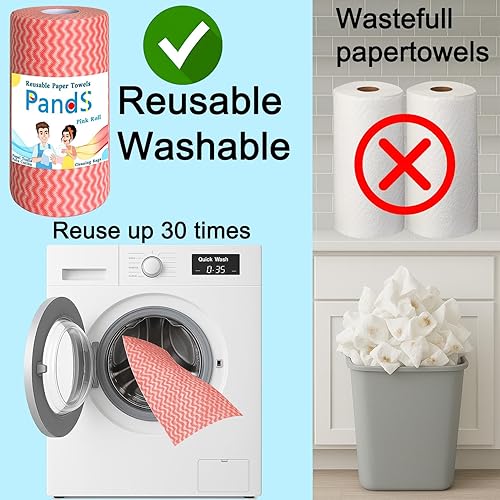 Miniatura 3 de Toallas de papel reutilizables lavables, 180 unidades, paños de cocina sin papel, toallitas de limpieza para casa y oficina, paños desechables para