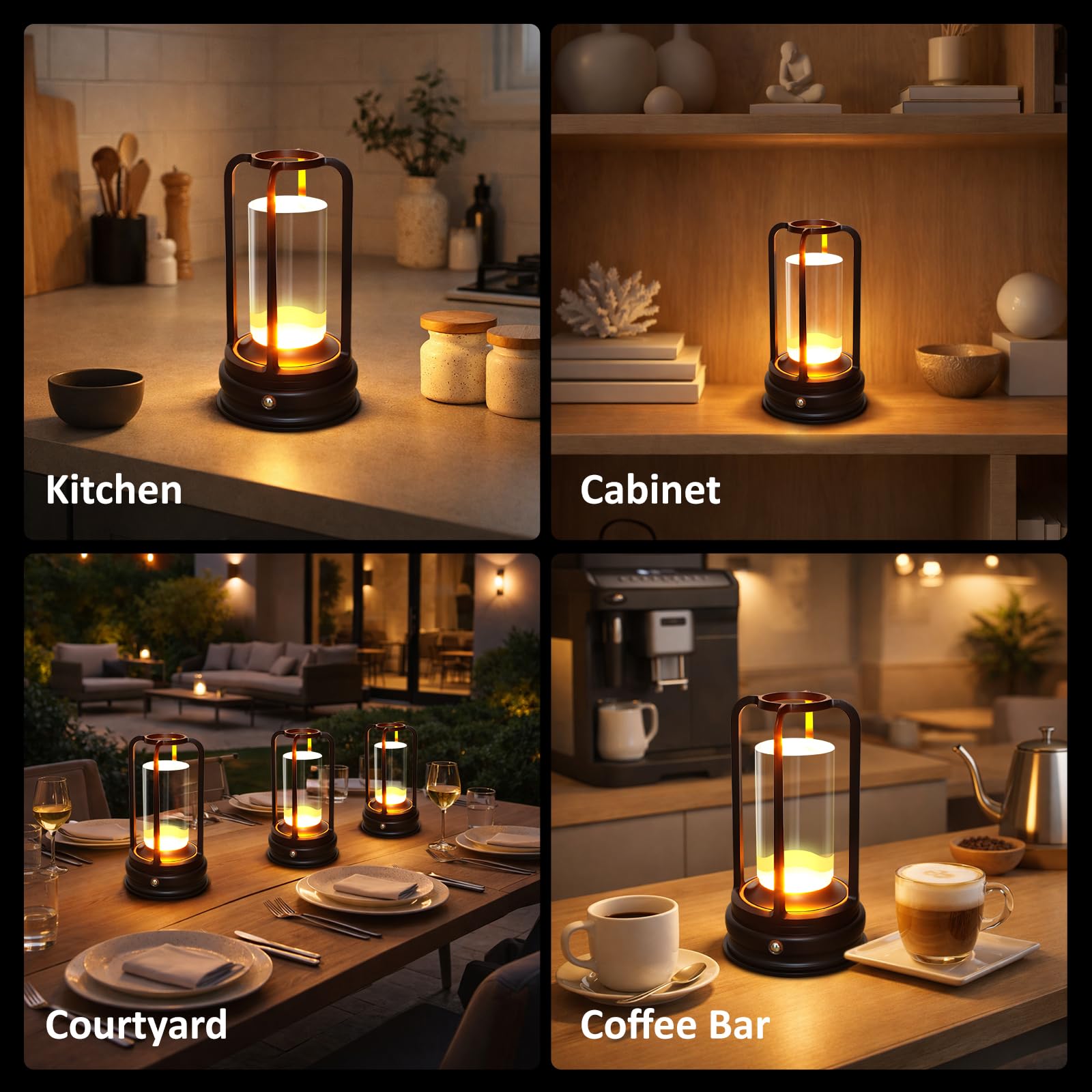 Kangtaixin LED Tischlampe kabellos, 2 Pack, Dimmbare Akku-Tischlampe mit Touchsteuerung, 3 Lichtfarben, Nachttischlampe aus Metall, für Schlafzimmer & Wohnzimmer, Schwarz