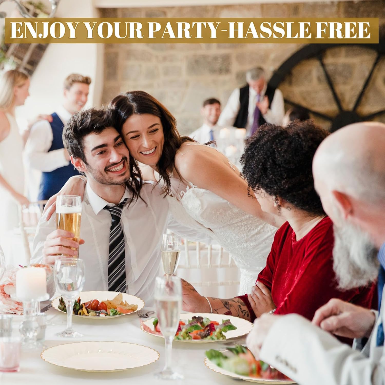 Havawish 90 Pcs Ivory Plastic Plates 10.25 Inch Disposable Dinner Plates with Gold Rim Elegant Scalloped Wedding Party Dinnerware for Holidays Thanksgiving Christmas Weddings Party - Image 6