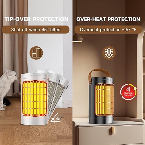 Miniatura 5 de QQT Calentador de espacio, mini calentadores de espacio de 1500 W de eficiencia energética para uso en interiores, ventilador portátil de 3