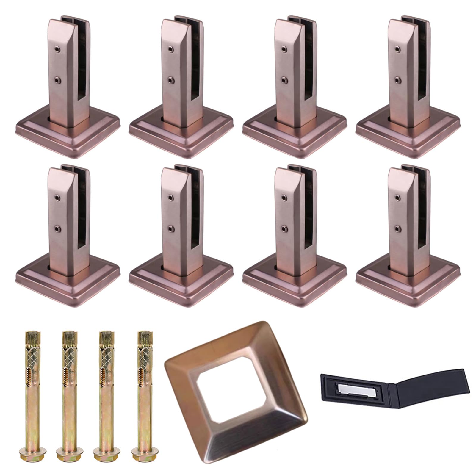 Wytrzymałe kwadratowe zaciski słupkowe ze stali nierdzewnej 304 – 8 szt. zacisków do ogrodzenia basenowego do szkła o grubości 10–14 mm (1 cm – 1,4 cm) – trwały, odporny na rdzę, łatwy montaż