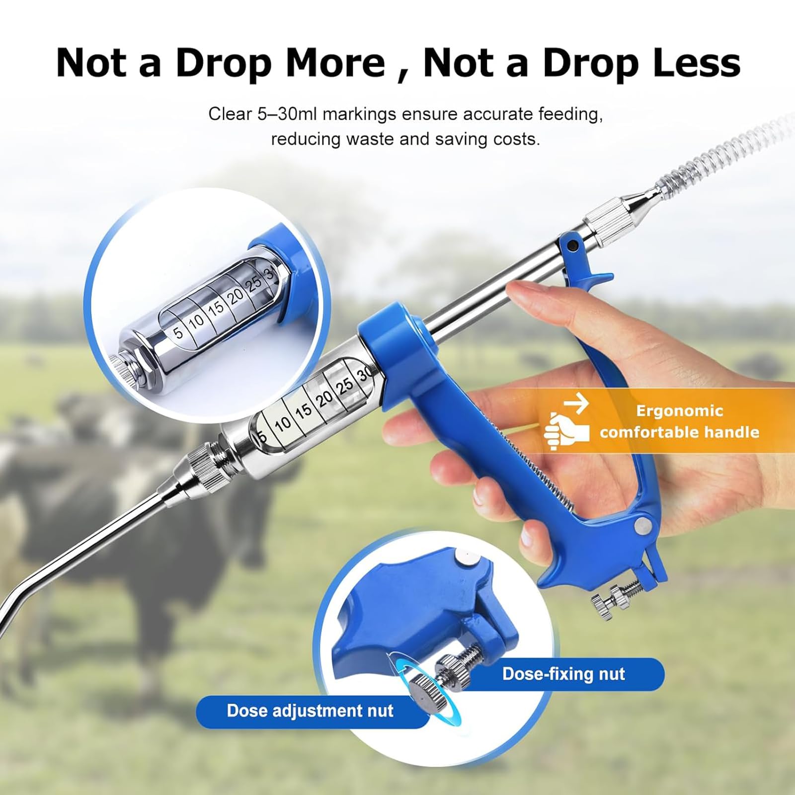 30 ML Veterinarie Dispenser Regolabile In Metallo, Distributore di medicinali veterinari, per suini, Mucche, Pecore, Cavalli