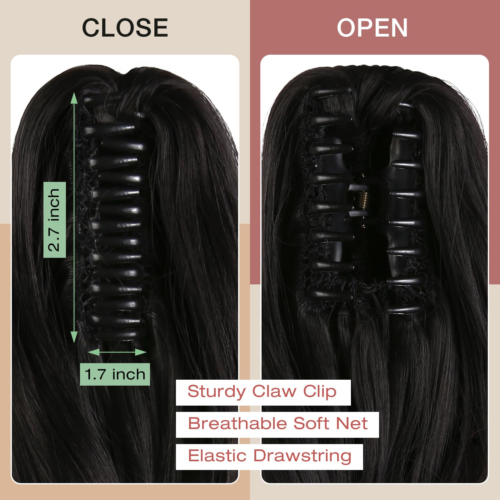 Felendy Extension a coda di cavallo, 45,7 cm, 50,8 cm, ricci mossi, capelli lisci con clip, un pezzo, una mascella, coda di cavallo lunga, da donna, marrone medio