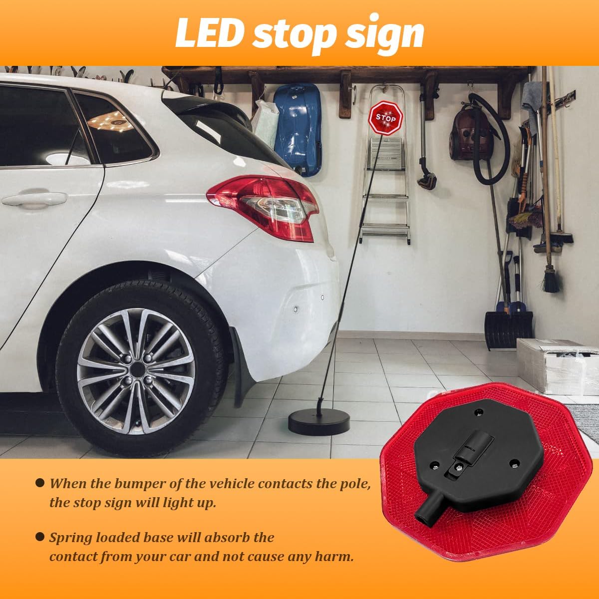 Car Parking Garage Flashing Stop Sign, Adjustable Height LED Flashing Vehicle Warning Stop Sign, Automotive Garage Parking Assist Indicator, Universal for Automobile RV Lorry
