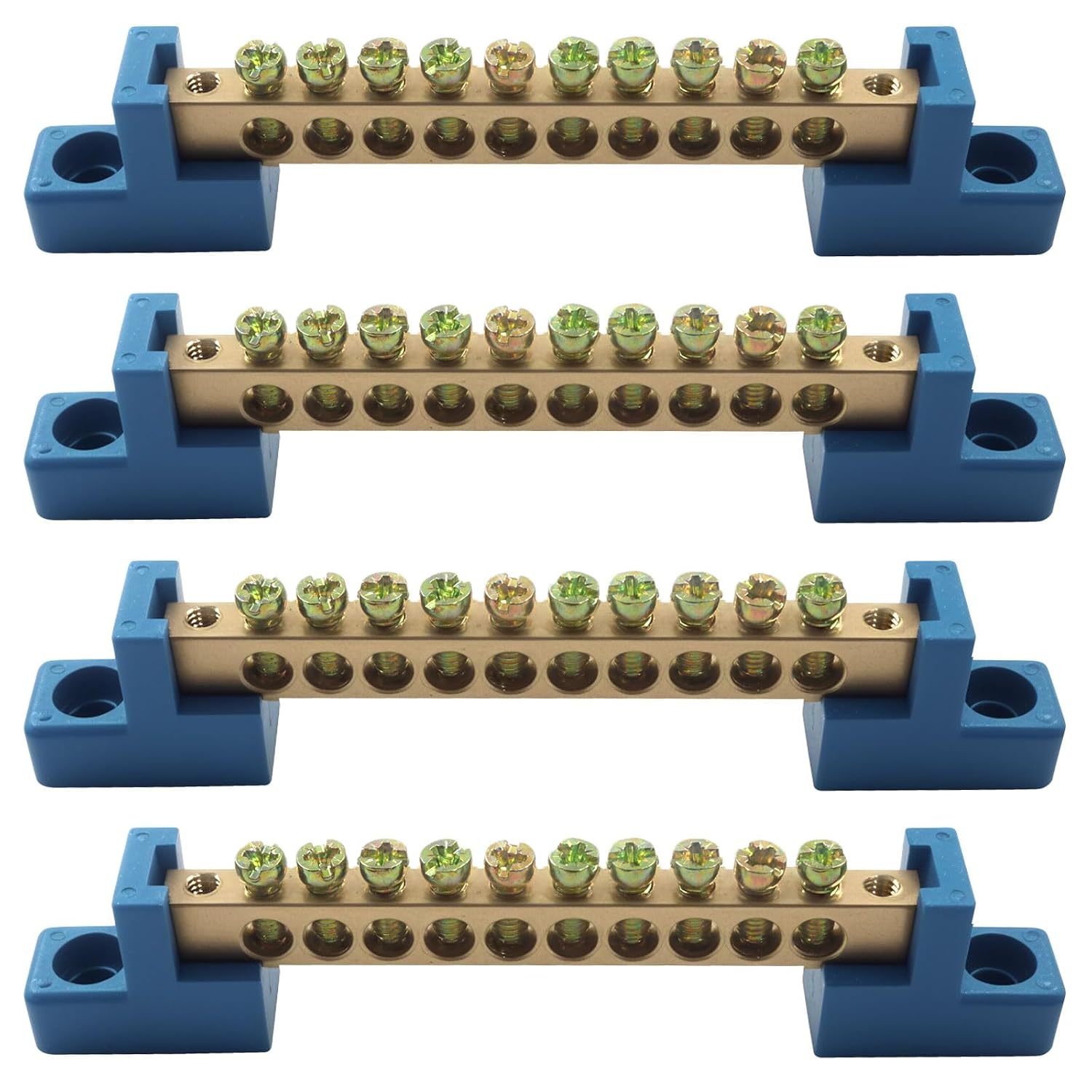 Hordion 4PCS Ground Bus Bar Terminal Block, 10 Positions, Blue