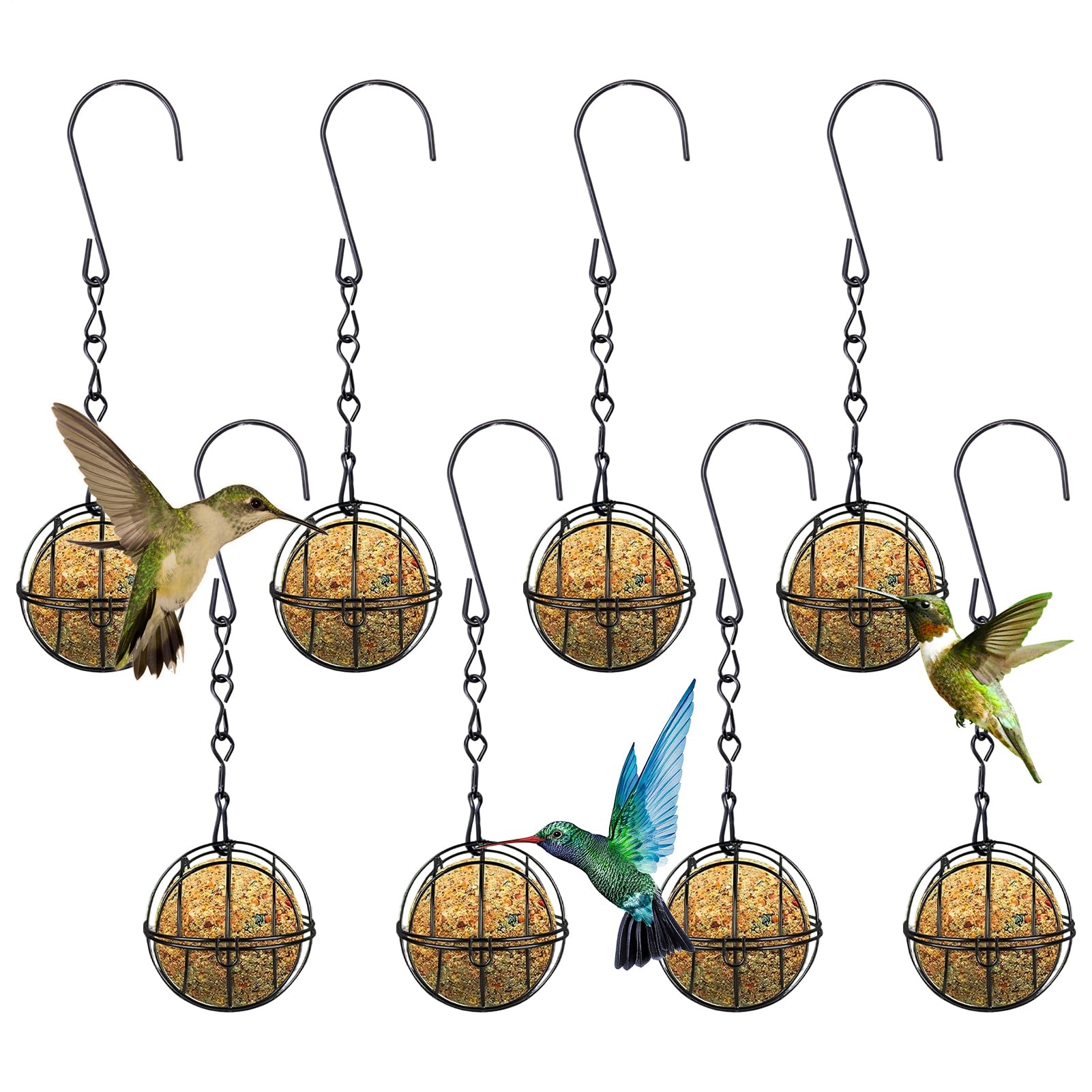 Mangeoire à oiseaux en métal robuste : lot de 8 distributeurs de boules de graisse suspendues