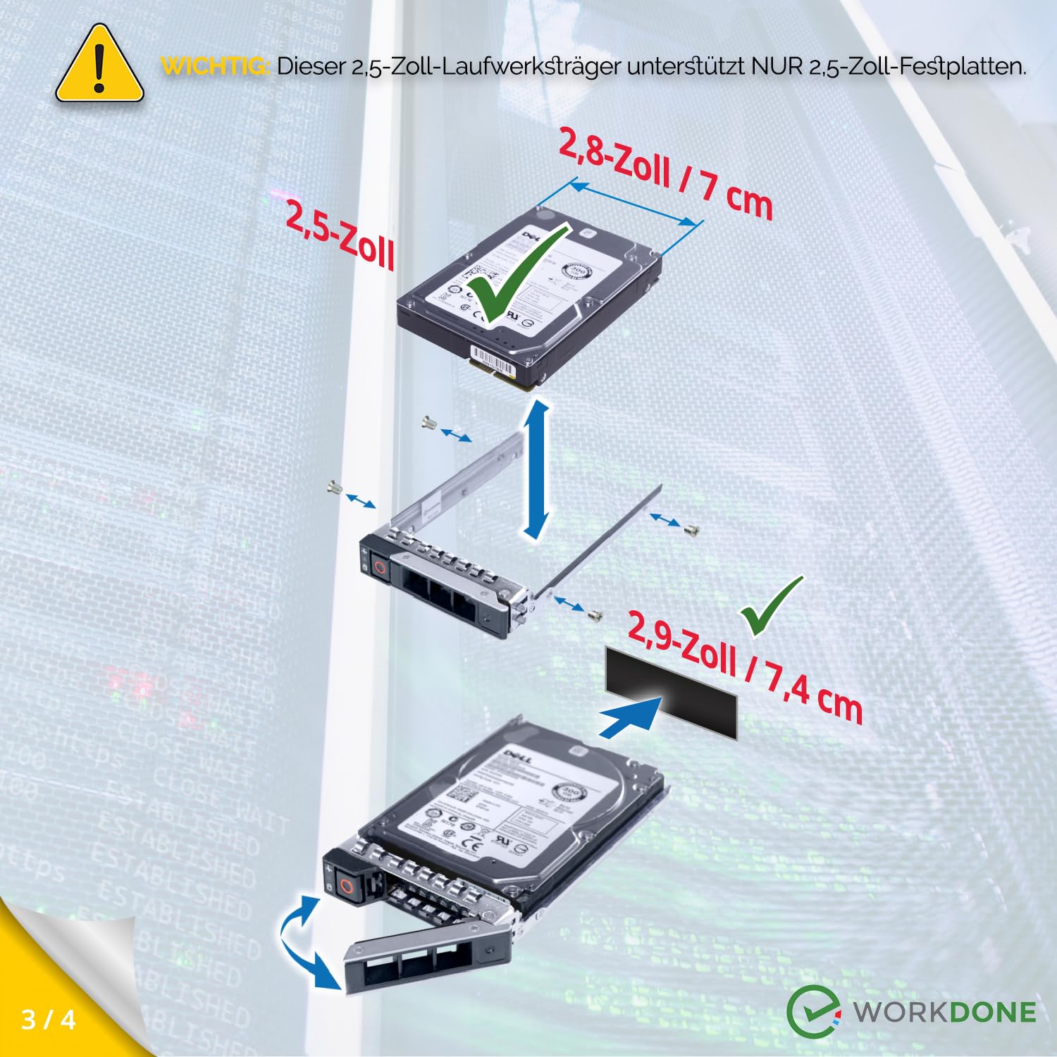 WorkDone 4er Pack - 2,5-Zoll Hard Drive Caddy Tray - kompatibel für Dell PowerEdge Server und XC-Serie - 14th Gen R440 R640 R740 R740xd R840 R940 R6415 R7425 - DXD9H SSD SAS Gehäuseträger