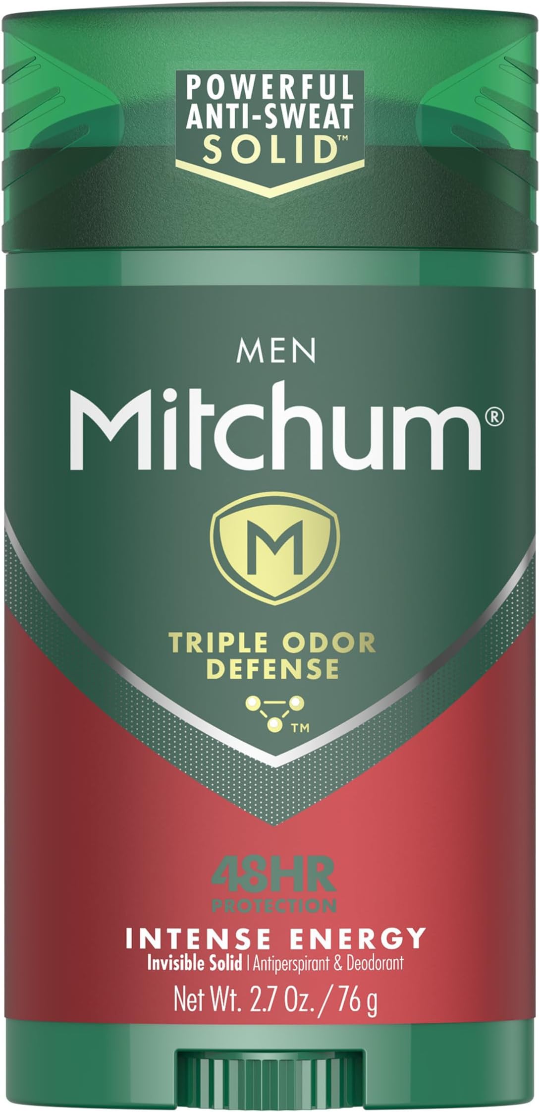 Mitchum Men's Deodorant, Antiperspirant Stick, Triple Odor Defense Invisible Solid, 48 Hr Protection, Dermatologist Tested, Intense Energy, 2.7 oz