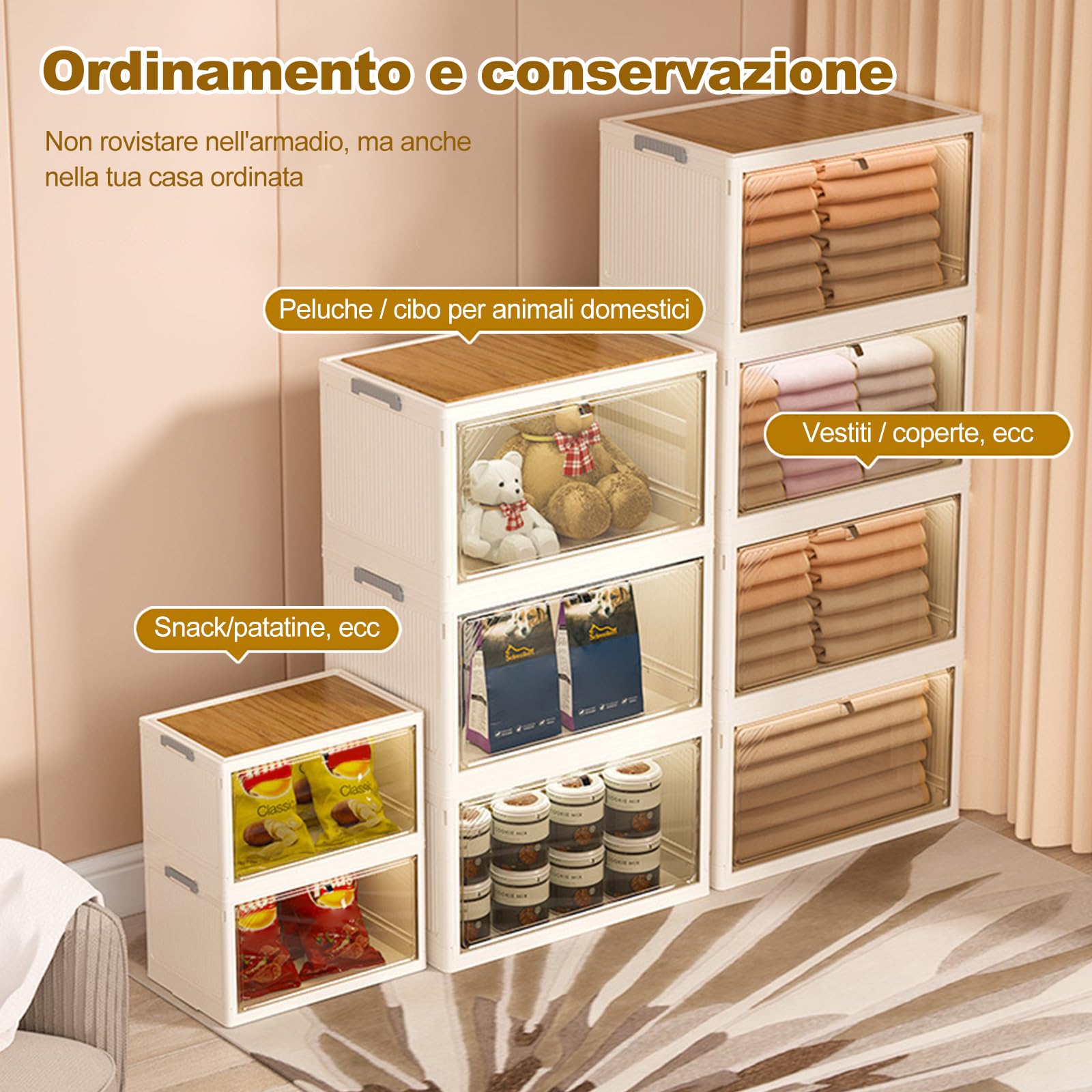 Ergocar Scatole Immagazzinaggio Plastica Pieghevole, Durevole Impilabili Scatola Organizer con Coperchio, Alta Capacità Scatole per Auto, Armadi, Ufficio