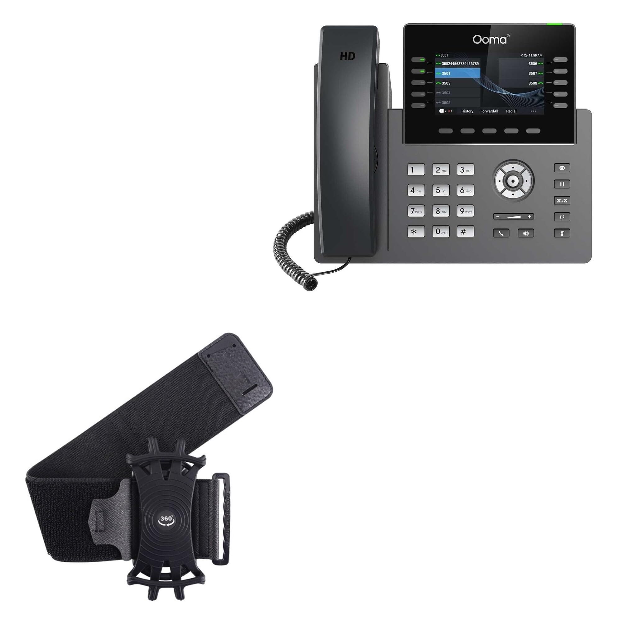 BoxWave Holster Compatible with Ooma 2615W IP Phone - ActiveStretch Sport Armband, Adjustable Armband for Workout and Running - Jet Black