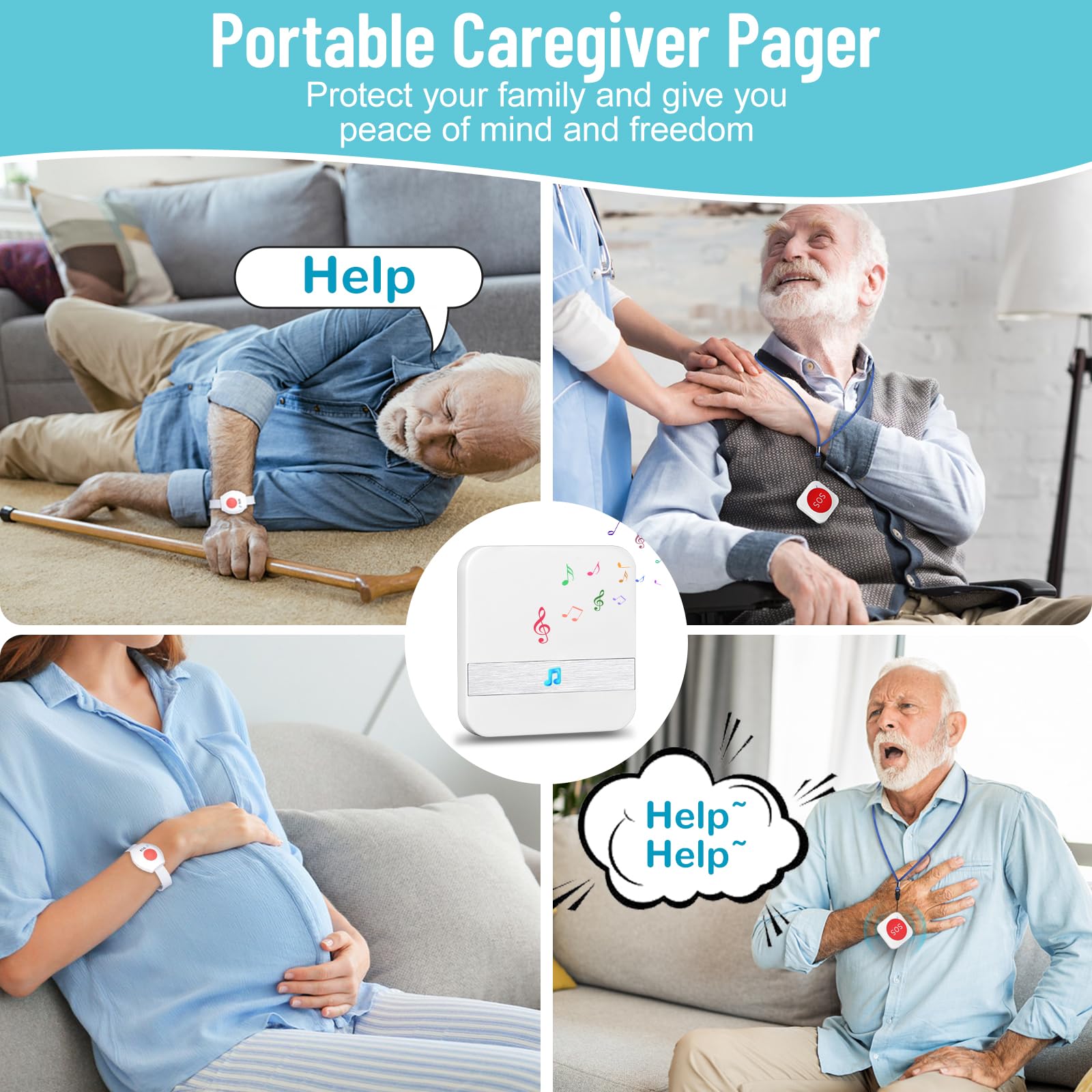 Botón Emergencia Ancianos Plug Version Avisador para Idosos con 60 Sonneries Polyphoniques e 4 Níveis de Volume Alarma Doméstica Inalámbrica para Idosos/Doentes/Incapacitados/Crianças