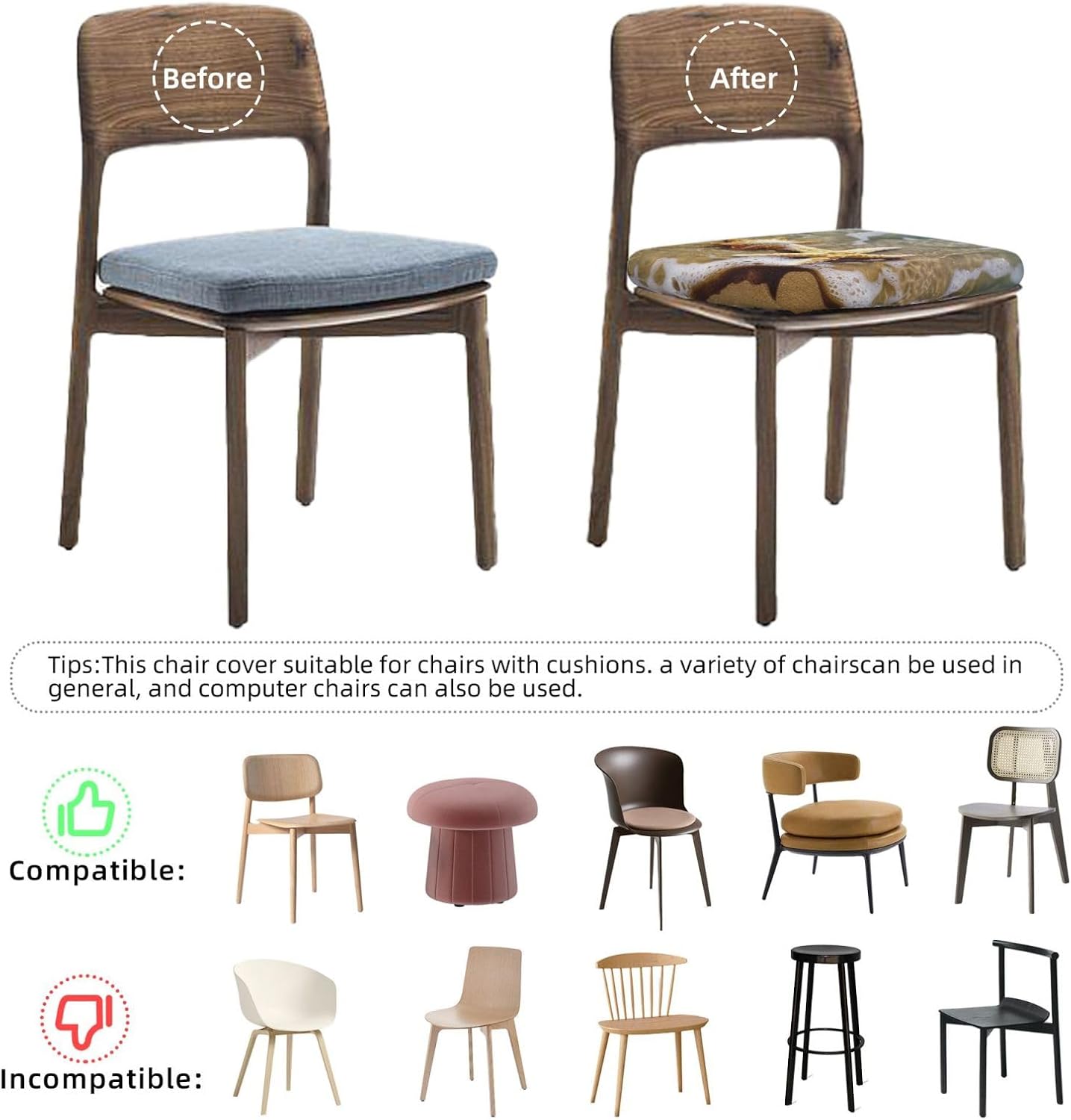 Beach Starfish Print Square Cushion Covers 6 Pcs Set Elastic Non-Slip Seat Cushion Slipcovers Pet Furniture Protectors for Chair, Sofa