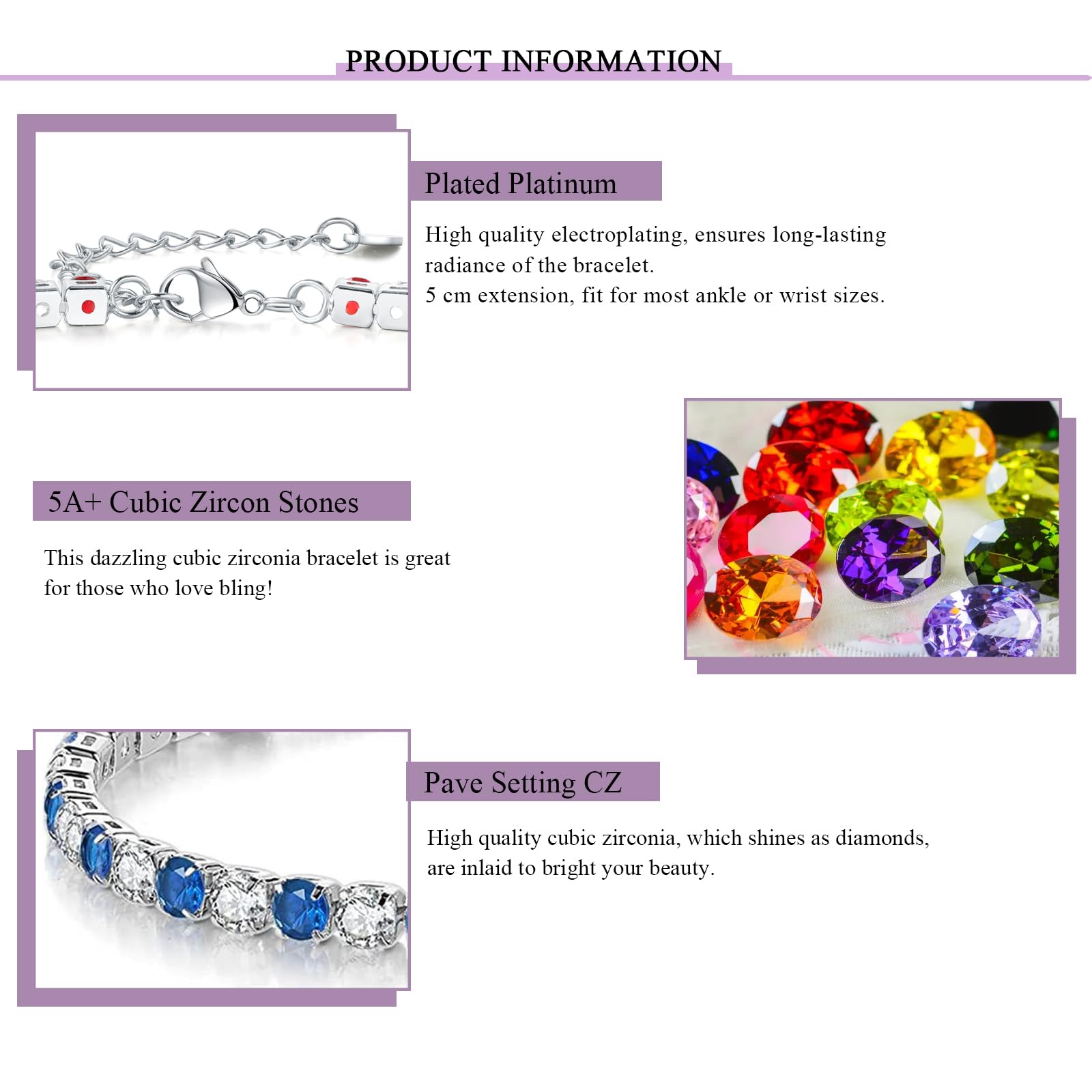 Sfoni Cavigliera da donna in argento 925 placcato, cavigliera regolabile con zirconi 5A, idea regalo per donne e ragazze