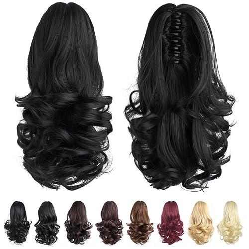 Miniatura 3 de HSPJHTM - Extensión de cola de caballo de color negro, pinza de extensiones de cabello rizado para mujer, extensiones de cabello sintético de cola