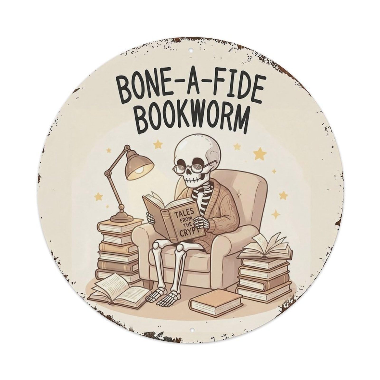 Reading Skeleton Bone A Fide Bookworm Funny Quote Metal Tin Sign