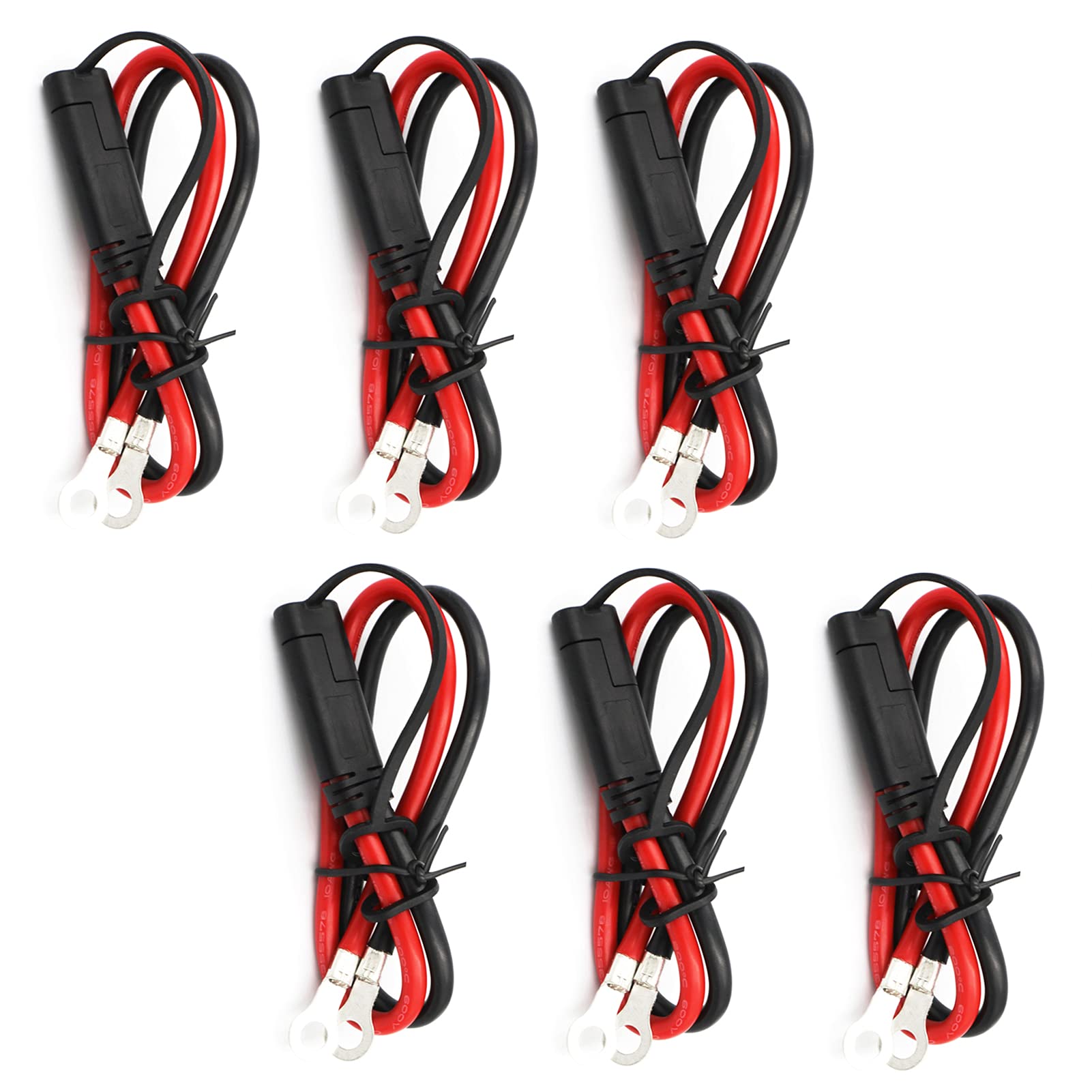Jitehsha 6PCS Battery Charging Cable SAE TO Ring 2 Pin Quick Disconnect Plug 1ft for 12V/24V Motorcycles, Lawn Mower, Four wheeler, ATV, UTV(6)