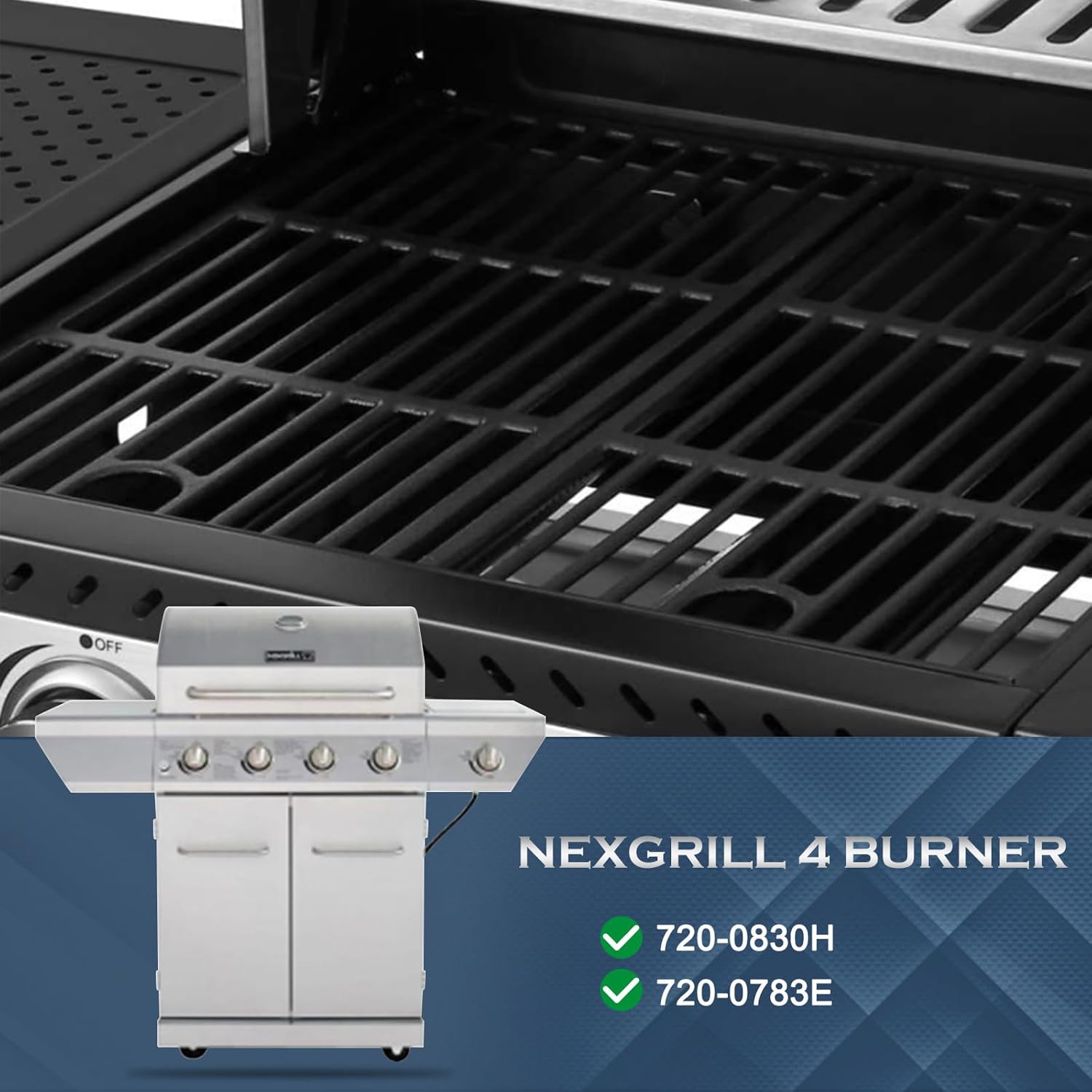 Grill Grates Replacement Parts for Home Depot Nexgrill 4 Burner 720-0830H, 720-0783E, 720-0783C, 17 Inch Cast Iron Grill Cooking Grates, Porcelain Heat Shields Tent Plates and Stainless Burner Tubes.