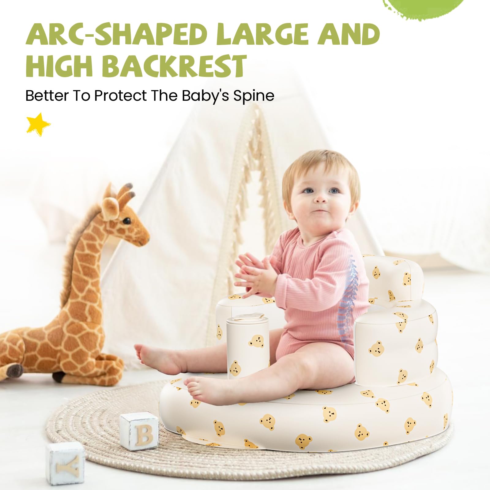 Momsnug Inflatable Baby Seat for Babies 3 Months and Up, Inflatable Baby Chair, Floor Seats for Sitting Up, Baby Seats for Infants, Blow Up Baby Chair with Built in Air Pump