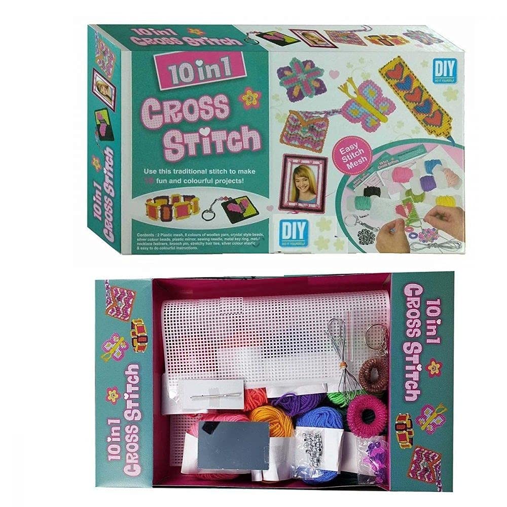 Bhavik Traders Cross Stitch 10 in 1 Art and Craft Stitching Game to Make 10 Colourful Projects for Kids- Multi Color-image-39