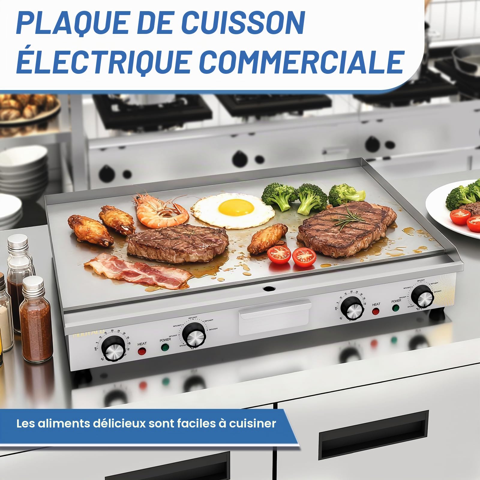 Plancha Électrique Commerciale Inox,73cm Avec Minuterie de 0-60mins
