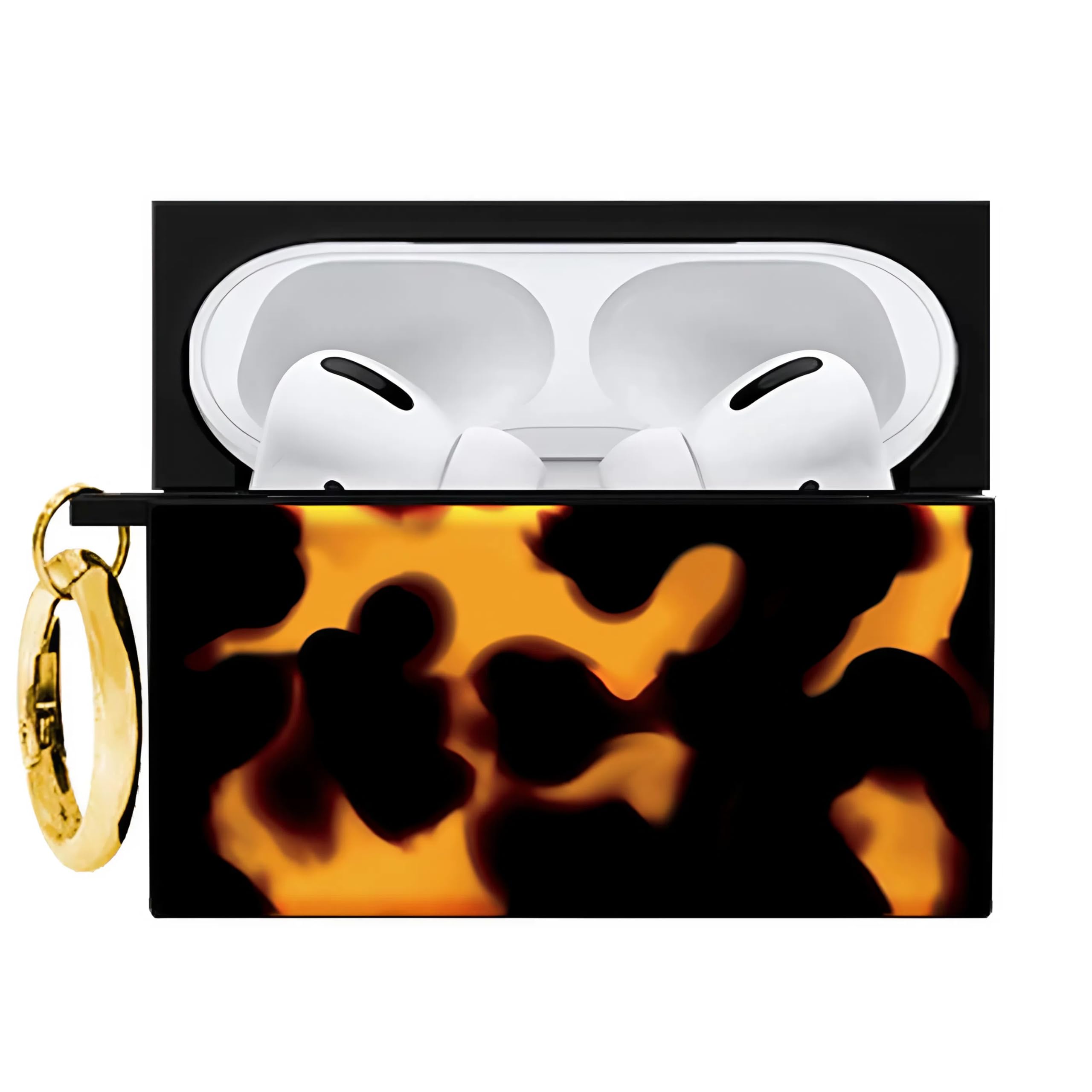 Flaunt Official Square AirPods Pro Case with Gold Ring - Compatible with AirPods Pro 2nd / 1st Generation - Wireless Charging - Lightweight &