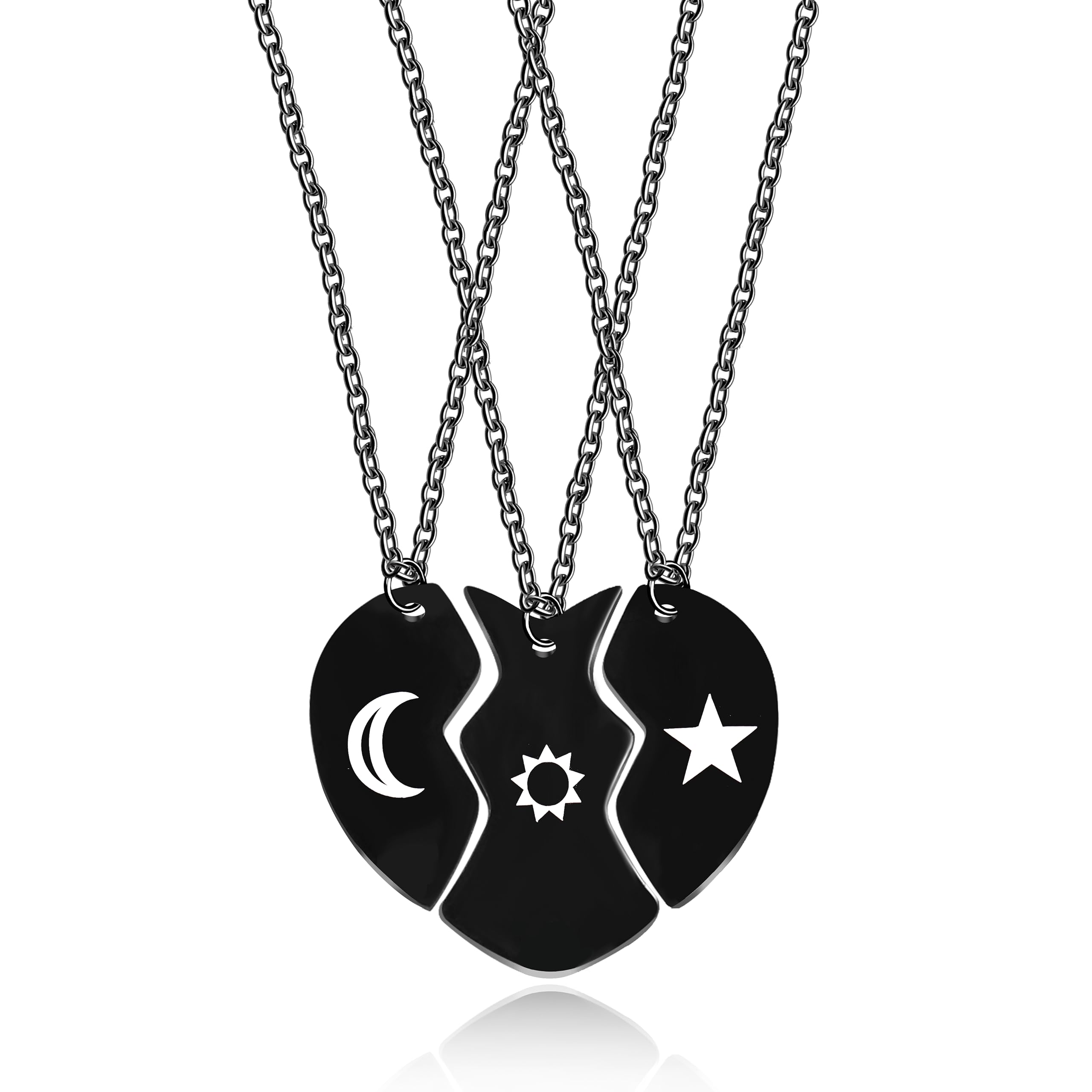 Uloveido 3 Pieces BFF Necklace Black Stainless Steel Matching Puzzle Heart Shape Best Friends Necklaces for 3 Lady Friendship Birthday Gifts