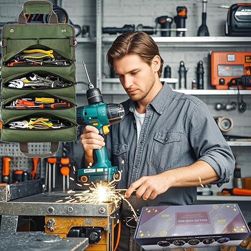 Miniatura 5 de Bolsa de herramientas enrollable de 23 bolsillos, organizador de herramientas para hombres, almacenamiento portátil de herramientas con bolsa con