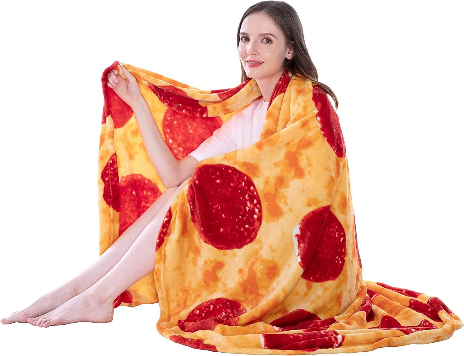 Warm Flaneel Blanket Burritos Tortilla Pizza Blanket Kids Adult Novelty Food Sleeping Blanket 285 GSM Soft Pizza Pancake Funny Gifts Blanket Swimming Towel (90cm, Pizza)