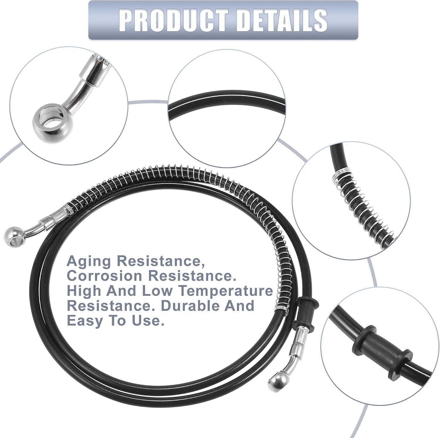Motoforti 62.99" Length 10mm ID Motorcycle Hydraulic Brake Line Oil Hose Pipe Stainless Steel Braided Cable Black
