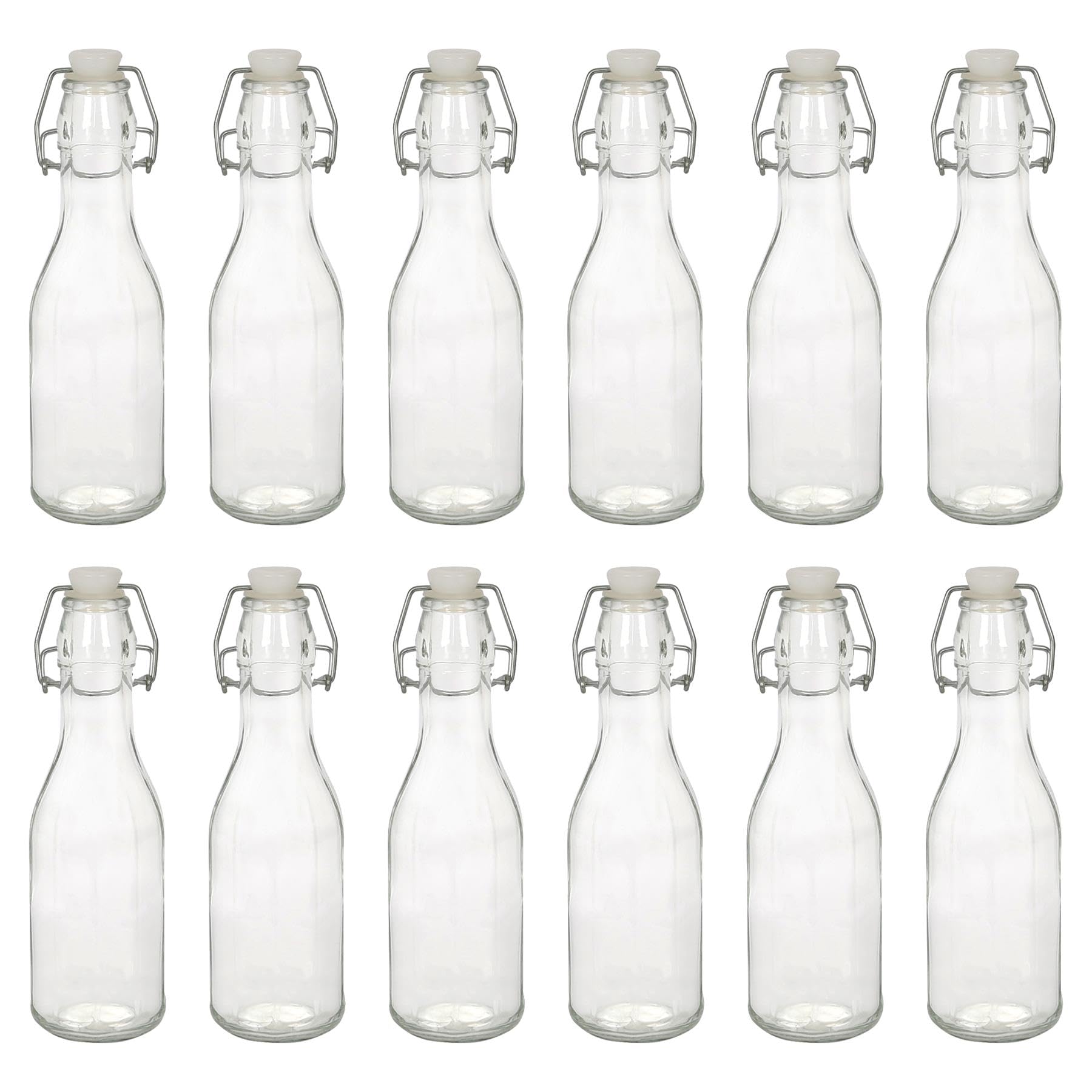 Argon Tableware 250ml Glass Bottles with Swing Top - Clear - 12x Reusable Empty Water Wine Milk Olive Oil Juice Gin Home Brew Brewing Drinking Fridge Dispenser Storage Jars with Stopper Lid